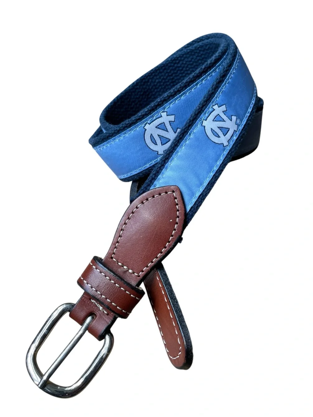 Bullington UNC Tar Heels Leather Ribbon Belt Mens Sz 34 Brass Buckle Team Spirit